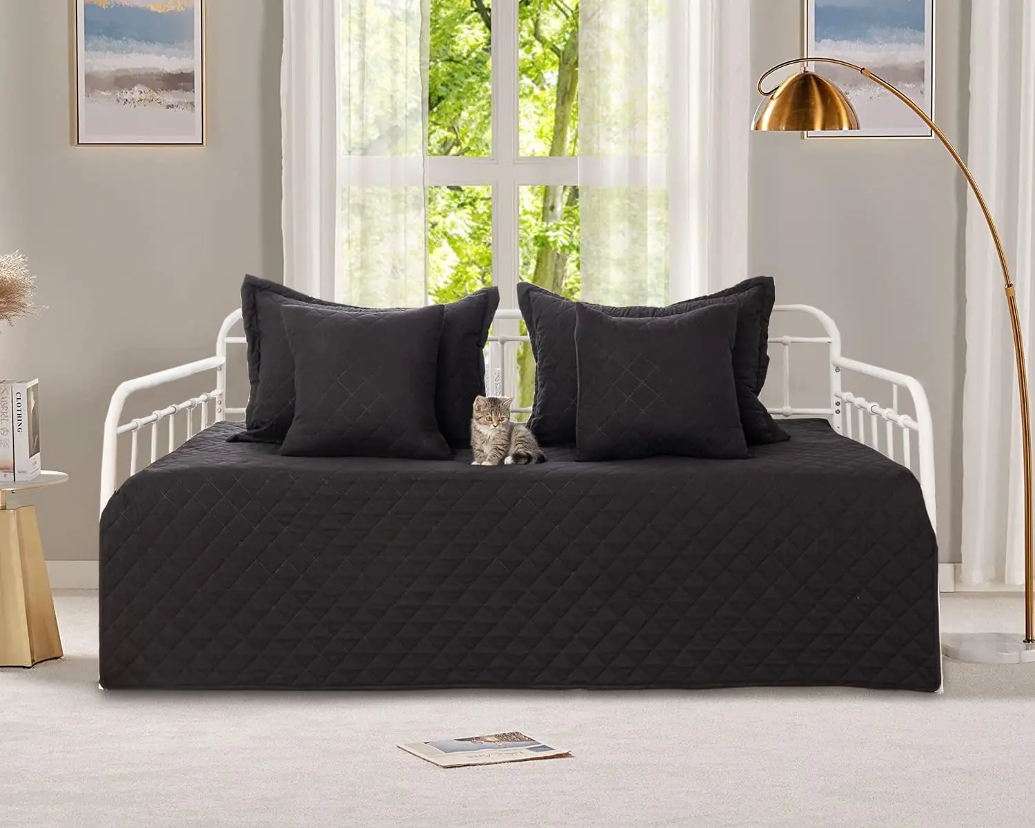 5-Piece Cozy Daybed Bedding Set - Twin/Double Sided Quilting Comforter & Bedspread, Geometric Print, 39"x75" with 4 Pillow Shams
