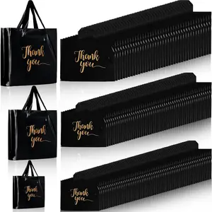 200 count Thanks Bags with Handle Bulk Thank You Merchandise Bags 3 Size Plastic Packet Retail Shopping Package for Boutique 9 x 12'', 12 x 15'', 15 x 18''(Black)