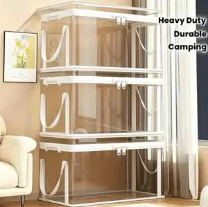 Large Clear Thick Plastic Storage Box, Heavy-Duty and Durable, High Capacity Organizer with Hinged Lid — Perfect for Home, Camping, Travel, Attic, and Moving.