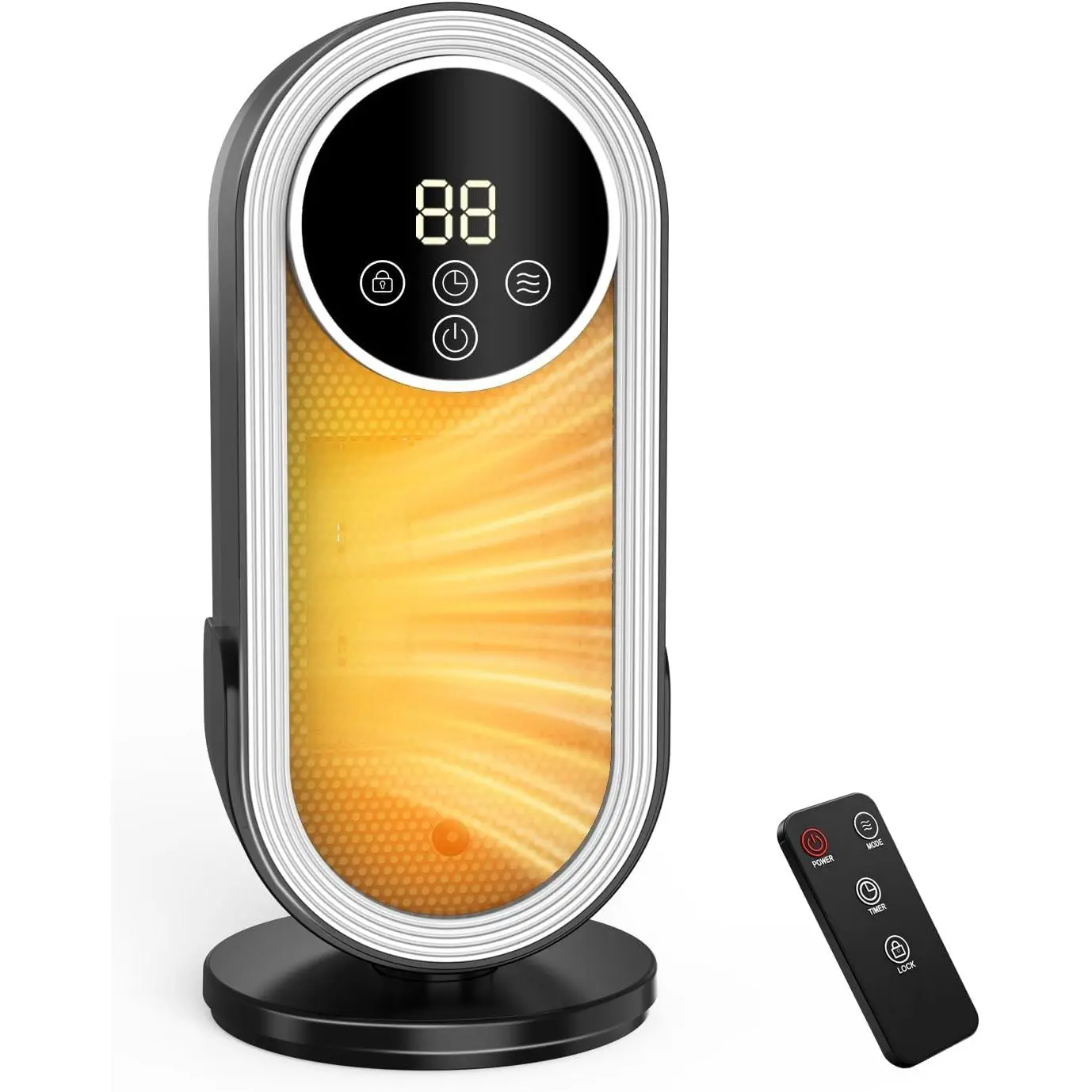 1500W PTC Ceramic Portable Space Heater - Synthetic, 1500W Power, Temperature Control, Space-Saving, 13*5in, Fast Heating, Thermostat, Remote Control, 12H Timer, 3 Modes, Fan-Only Mode for Home, Office