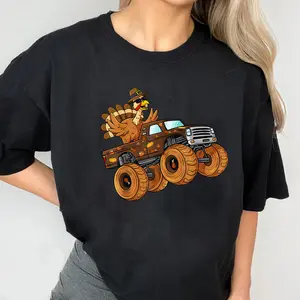 Thanksgiving 2024 Shirt, Turkey Chicken Riding Monster Truck Boys Kids T-Shirt , Cute Chicken Turkey season Sweatshirt, Cozy Design