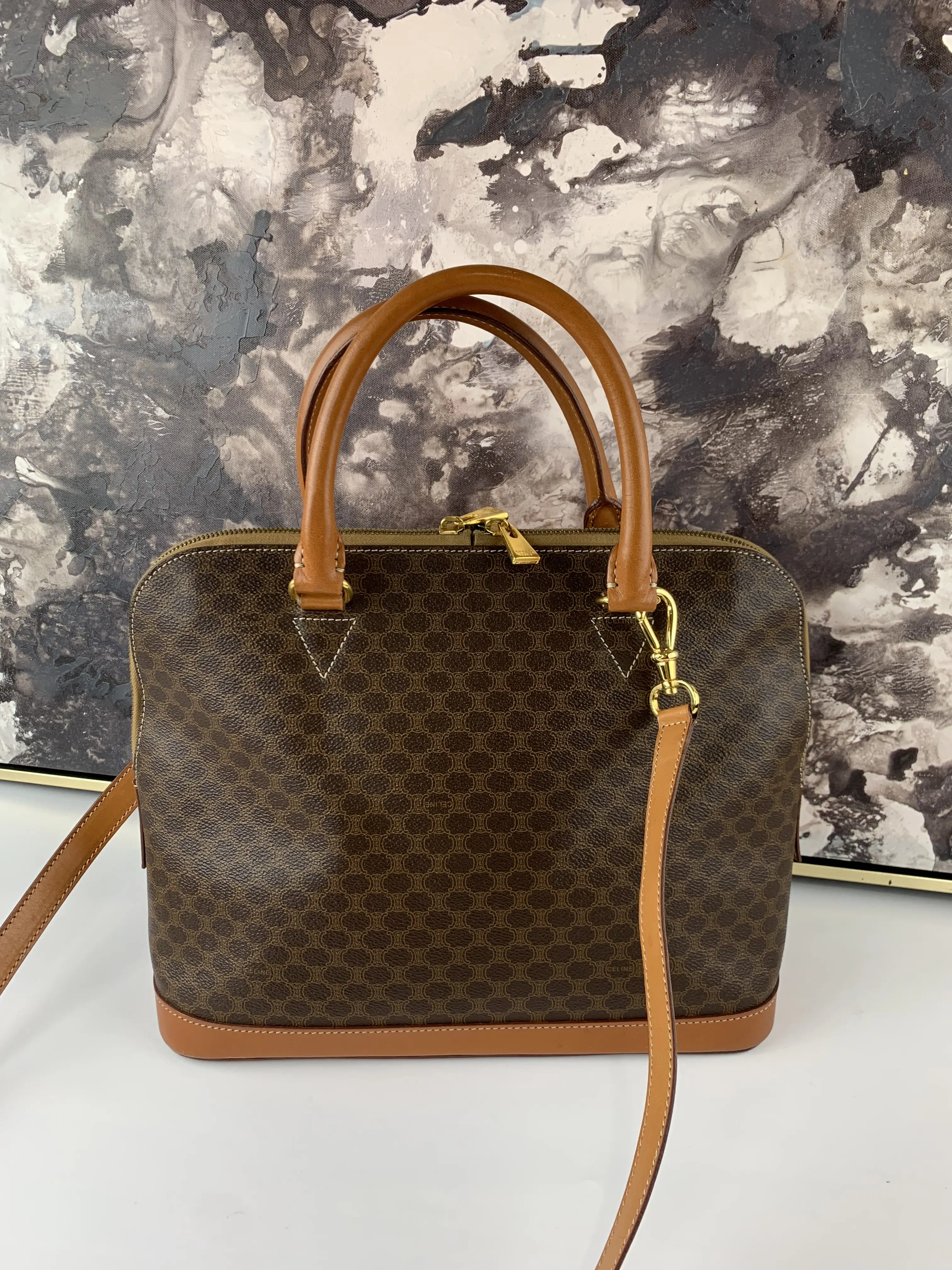 Pre-owned Celine canvas and leather tote bags MAcadam Tote Bag with Strap