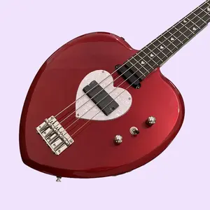 Special Heart-Shaped 4 String Bass Guitar Metallic Red,heart shaped Inlaid Fingerboard