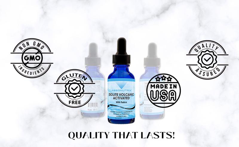 Absonutrix Zeolite Volcanic Activated with Tudca 390 mg Liquid 4 Oz 302 Servings Made in USA Non-GMO GMP Certified Cruelty-Free Quick Absorption Supplement