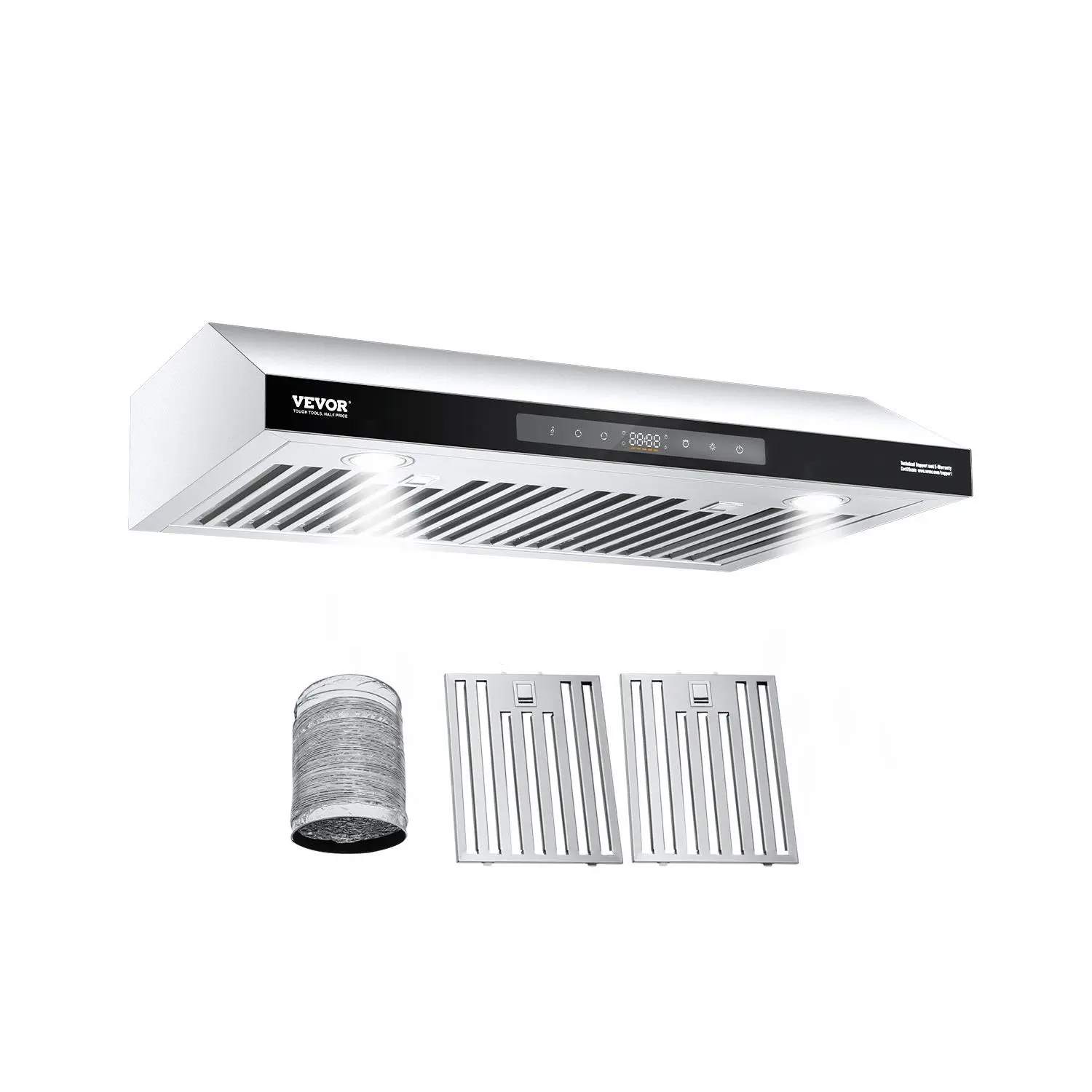 VEVOR Under Cabinet Range Hood, 30 Inch Kitchen Vent Hood, 900CFM Dual Motors Stainless Steel Stove Hood, with Gesture Touch Control, LED Light, and 4-Speed Exhaust Fan