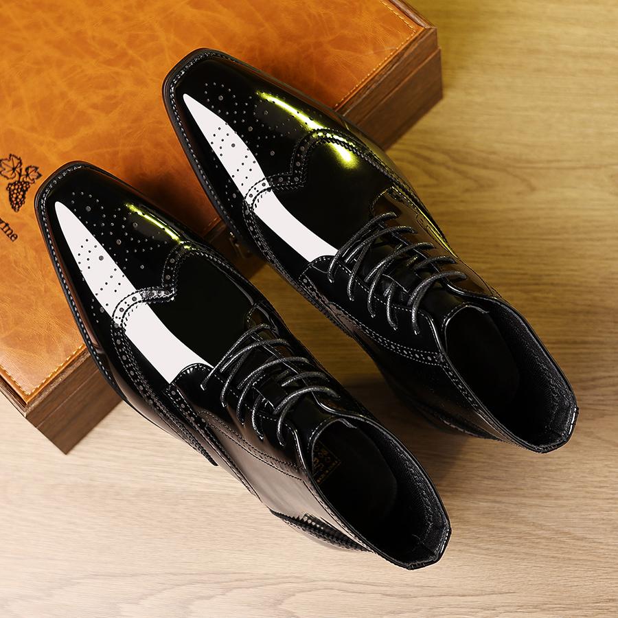 Men's mid-top wingtip Oxford formal shoes - Patent leather finish, Brogue details, fashionable and comfortable, suitable for business and formal events