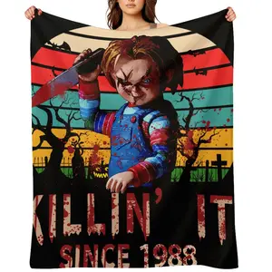 Chucky Thermal Blanket Cozy Lightweight Horror Movie Patterned Flannel Blanket Room Decor,All Season Bedding Room for ChristmasDay Birthdas Gift