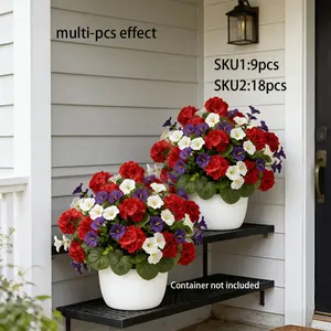 Artificial flowers, Artificial plants, featuring red begonias paired with purple and white morning glories, suitable for porch, patio, garden, farmhouse decoration, weddings, home, floral arrangements, and outdoor/indoor