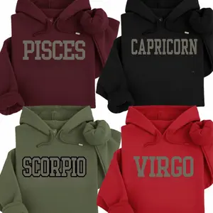 Minimalist Zodiac Hoodie – Astrology Sign Crewneck for Men and Women, Gemini, Aquarius, Pisces Cozy Horoscope Pullover with Bold College Letter Design, Perfect Gift for Zodiac Lovers VX1