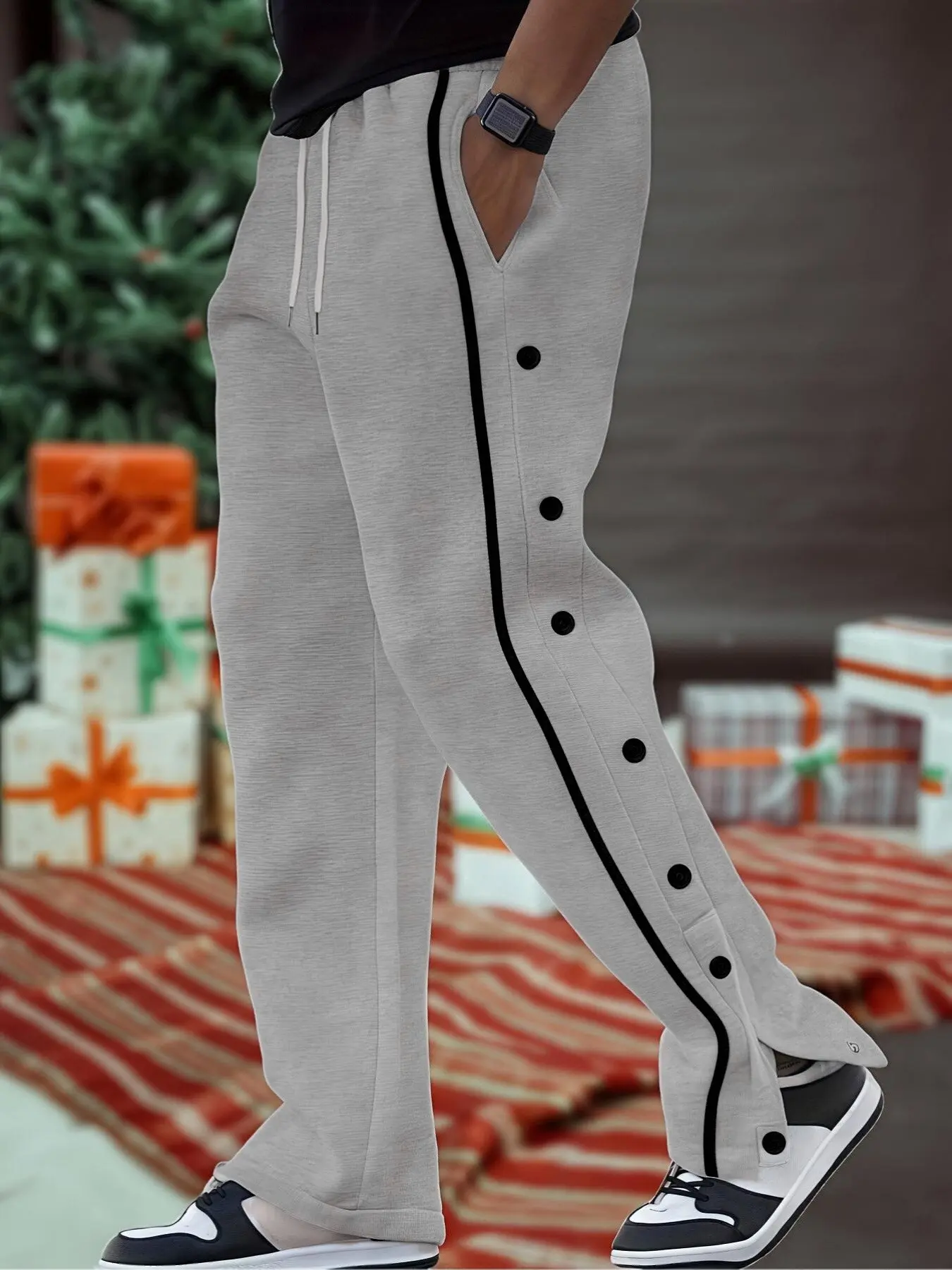Men's Striped Print Button Pocket Drawstring Waist Pants, Regular Fit Casual Comfy Trousers for Daily Wear, Athletic Bottoms, Athleisure Bottoms, Men's Bottoms for All Seasons