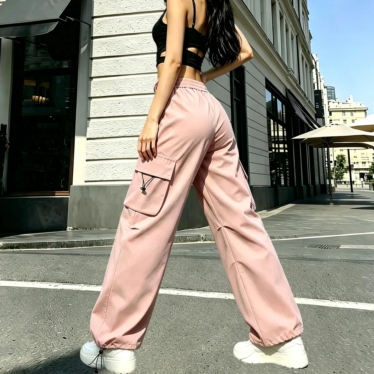 Women’s cargo pants, straight-leg multi-pocket casual trousers, street-style multifunctional slim wide-leg pants - suitable for all seasons - women’s clothing