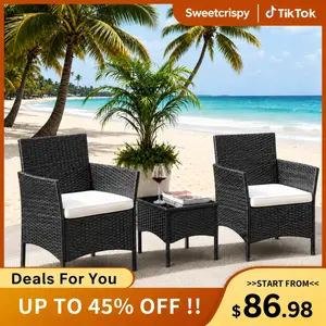【Deals for you】3-Piece/4-Piece Patio Furniture Set, Wicker Outdoor PE Rattan Furniture with Coffee Table & Washable Cushion, Compact Bistro Conversation Seating for Balcony, Garden, Poolside