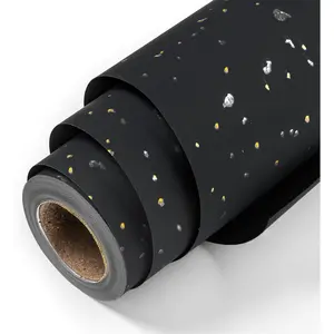 Wrapping Paper Roll-17inch x 16.5ft Black with  and  Foil Flake for Halloween, Christmas, Birthday, Wedding, Bridal Shower, Party