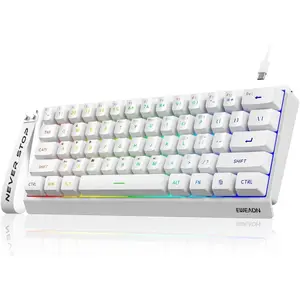 F61 60% Gaming Keyboard Wired, RGB Backlit Membrane Keyboard with PBT Keycaps, Compact Design, Lanyard Wired Keyboard for /Win (White, Wired)