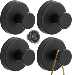 Large Suction Cup Hooks for Shower,Glass Window&Door,Mirror,Reusable Shower Hooks,No-Drill Removable Towel Hooks for Bathroom,2/4 Pack(Matte Black)