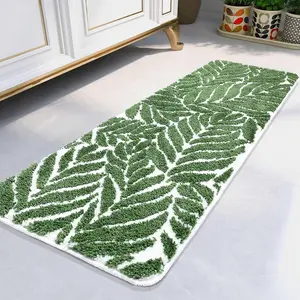 Bathroom Runner Rug - 4ft Long Bathroom Rug Green Long Bath Mat Leaf Bedroom Decor  Inches Rugs Water Absorbent Bath Rugs for Bathtub Leaves 18" x "