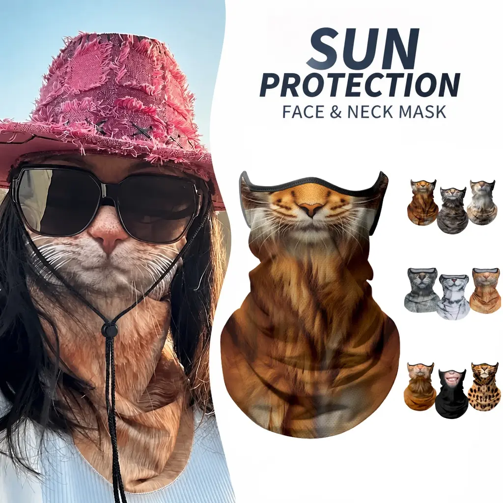 3D Animal Print Neck Gaiter, UPF50+ UV Protection Face Cover, Ice‑Silk Breathable Cooling Tube Mask, Reusable Windproof Face Neck Cover for Motorcycle Cycling Outdoor Sports, Unisex