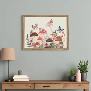 360 Stand Rectangle Wall Art - 20x26 in. Natural & White Butterflies, Mushrooms & Plants Metal Framed Artistic Home Decor, Nature Artwork