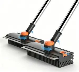 360° Rotatable 3 in 1 Floor Scrub Brush with Squeegee Long Handle Hard Bristle Tile Grout Cleaner Brush Bathroom Shower Kitchen Deck Floor Cleaning Scrubber Brush Household Cleaning Tool CleanTok Must Have