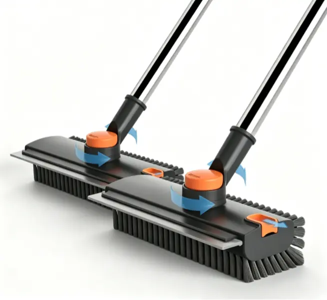 360° Rotatable 3 in 1 Floor Scrub Brush with Squeegee Long Handle Hard Bristle Tile Grout Cleaner Brush Bathroom Shower Kitchen Deck Floor Cleaning Scrubber Brush Household Cleaning Tool CleanTok Must Have