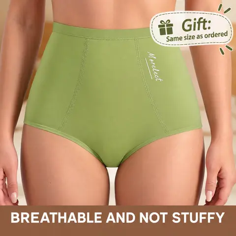 Morelect Women's High-Rise Breathable Cotton Panties for Women - 1 Green Multipack Briefs, Free Same-Size Panty Gift, Wide Waistband, Shaping Panties Briefs, Everyday Wear & Work Use
