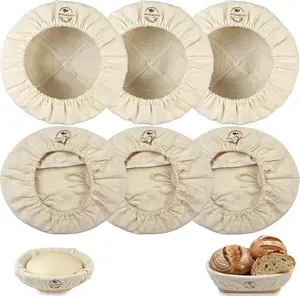 Natural Cotton Bread Basket Liner Cloth: 9 Inch Round &10 Inch Oval Reusable Proofing Liner for Banneton, Hangable Washable Fabric with Sourdough Baking Kit, Gift for Baker, Set of 6