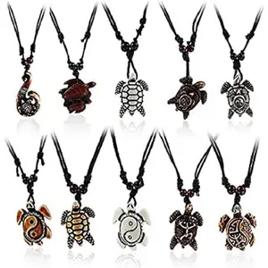 Artificial Bone Carving Sea Turtles Pendant Necklaces Gifts for Women Men Adjustable Rope 6/10 counts -10counts