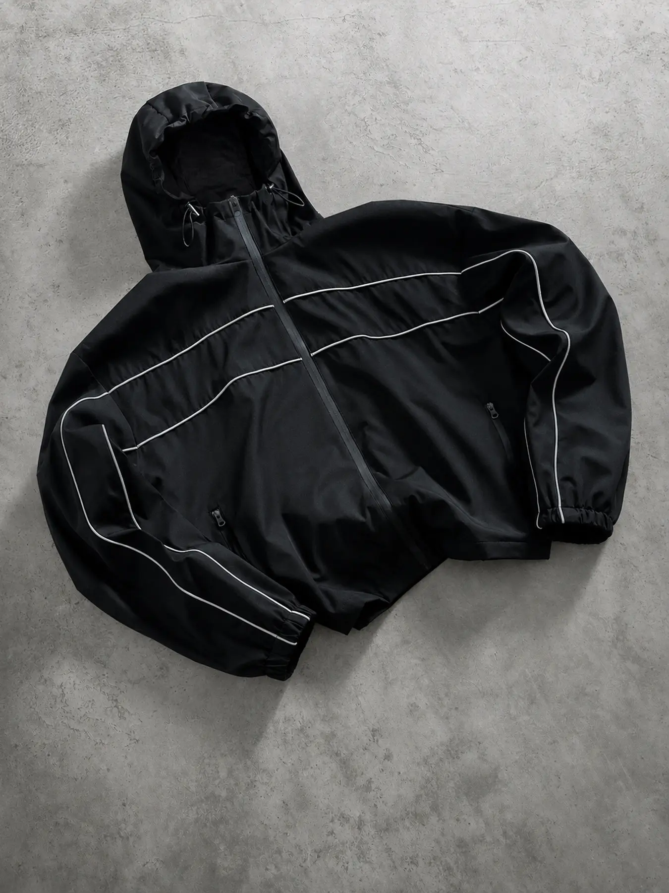 Men's Y2K Reflective Piping Hooded Jacket, Full-Zip Techwear Streetwear Outerwear