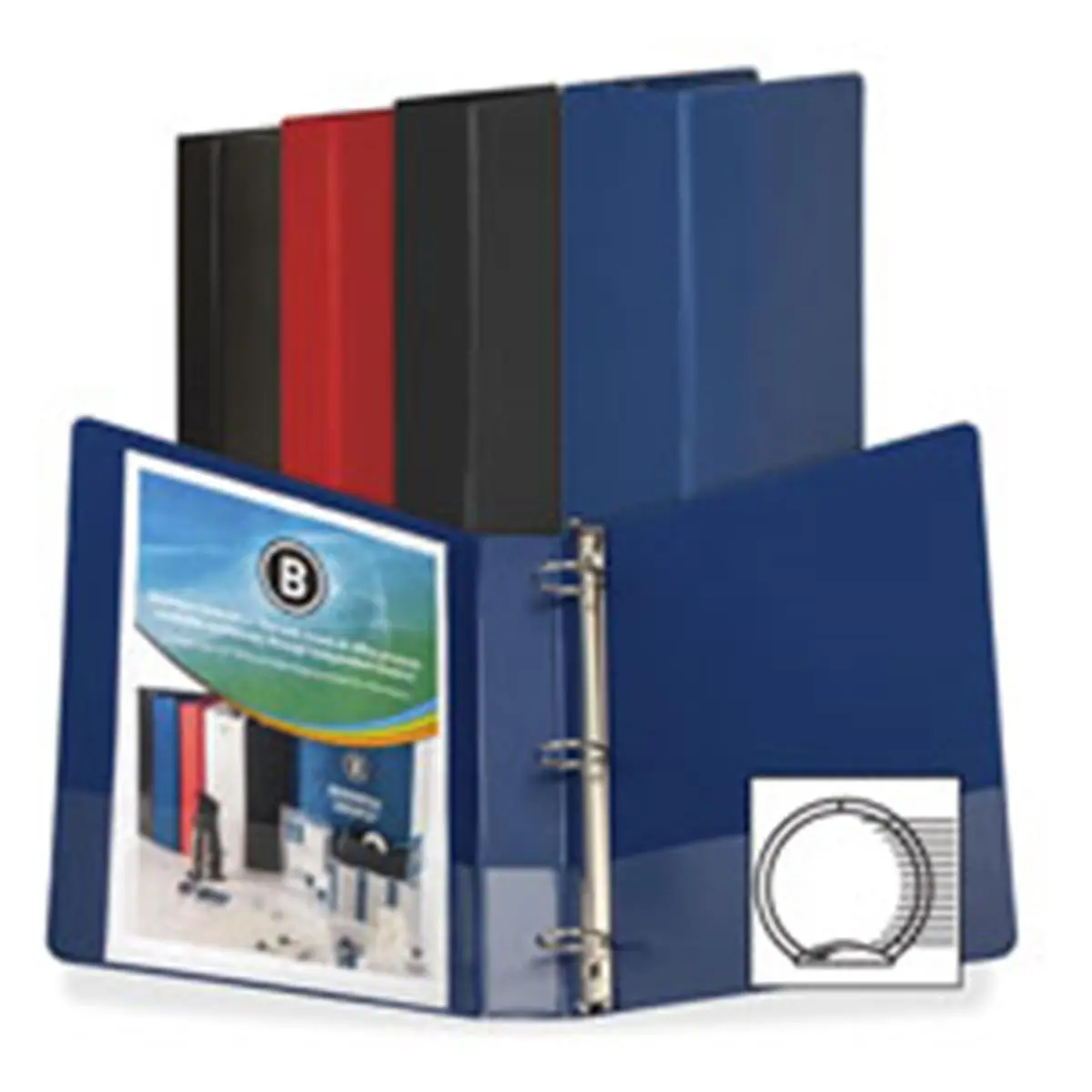 Business Source BSN28550 Polypropylene Round Ring Binder - 1 in, Red, 30-sheet Capacity, 2 Triggers, Exposed Rivets, Easy Document Access, Extra Document Storage Pockets