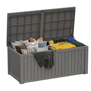 Outdoor Storage Box  150 Gallon Deck Large Bin For Patio Cushions Gardening Tools Lockable Waterproof And Uv Resistant Grey