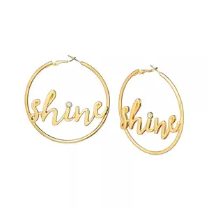 Arria Lustrous Gold Plating Shine Letter Hoop Pincatch Oversized Earrings - 60mm