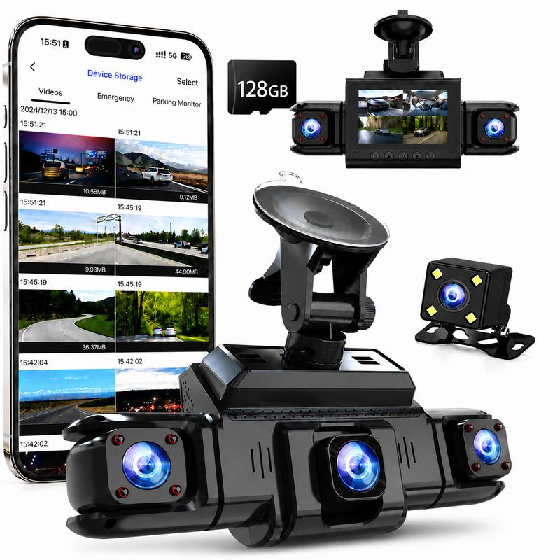 IDOLZEAL 4-Channel 360° View HD Car Driving Recorder, 1080p Auto Accessory with 32GB Card, WiFi Smart Control, WDR, 3" IPS Screen, 24 Hours Recording, 8 IR Night Vision, G-Sensor, Loop Recording, Plug-and-Play Power, Auto Accessories