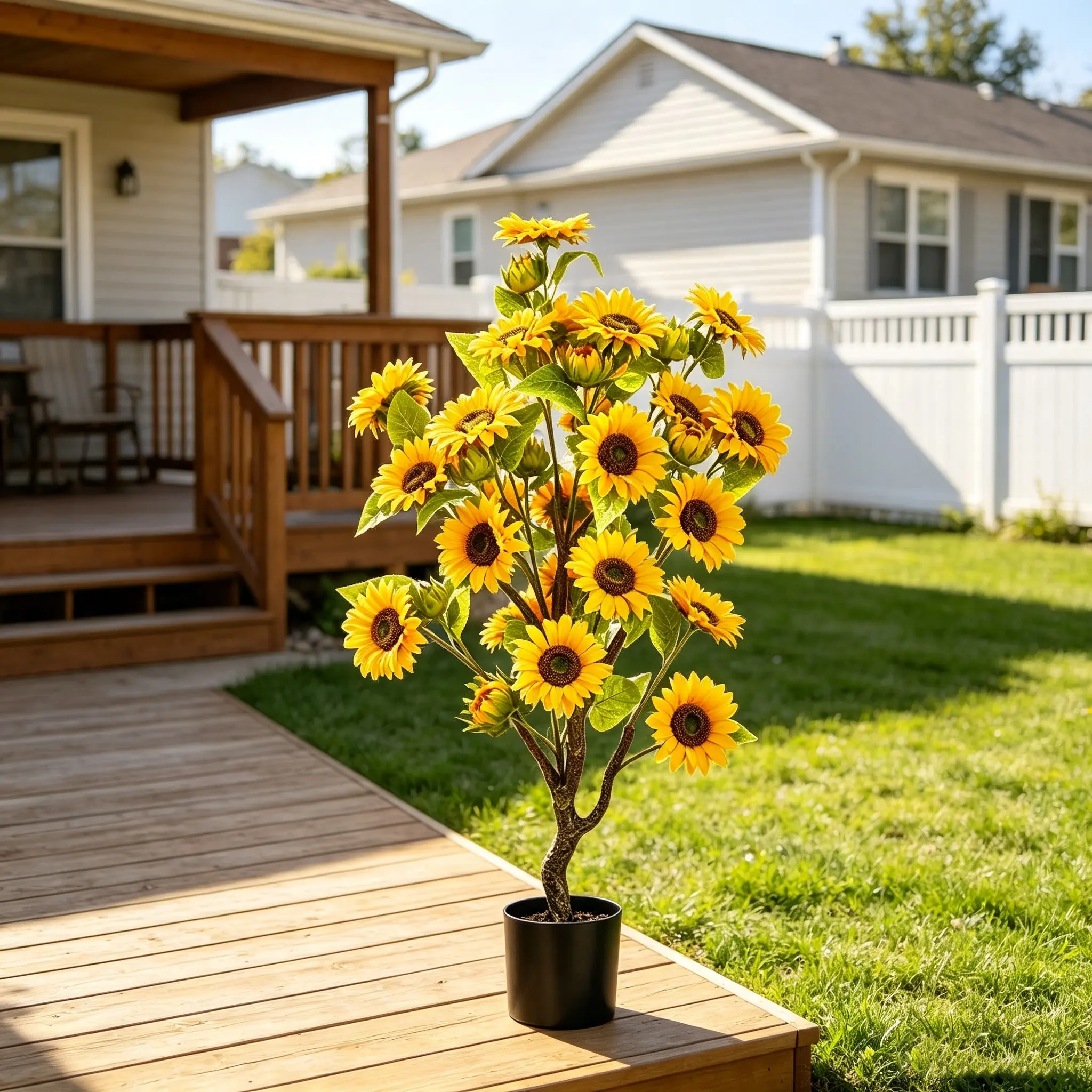 Artificial Sunflower Tree Potted Plant-1 Pcs, Large Faux Sunflower Floor Plant with Pot, Realistic Silk Sunflower Tall Tree for Indoor Home Living Room Entryway Decor, No Maintenance Fake Sunflower Decor