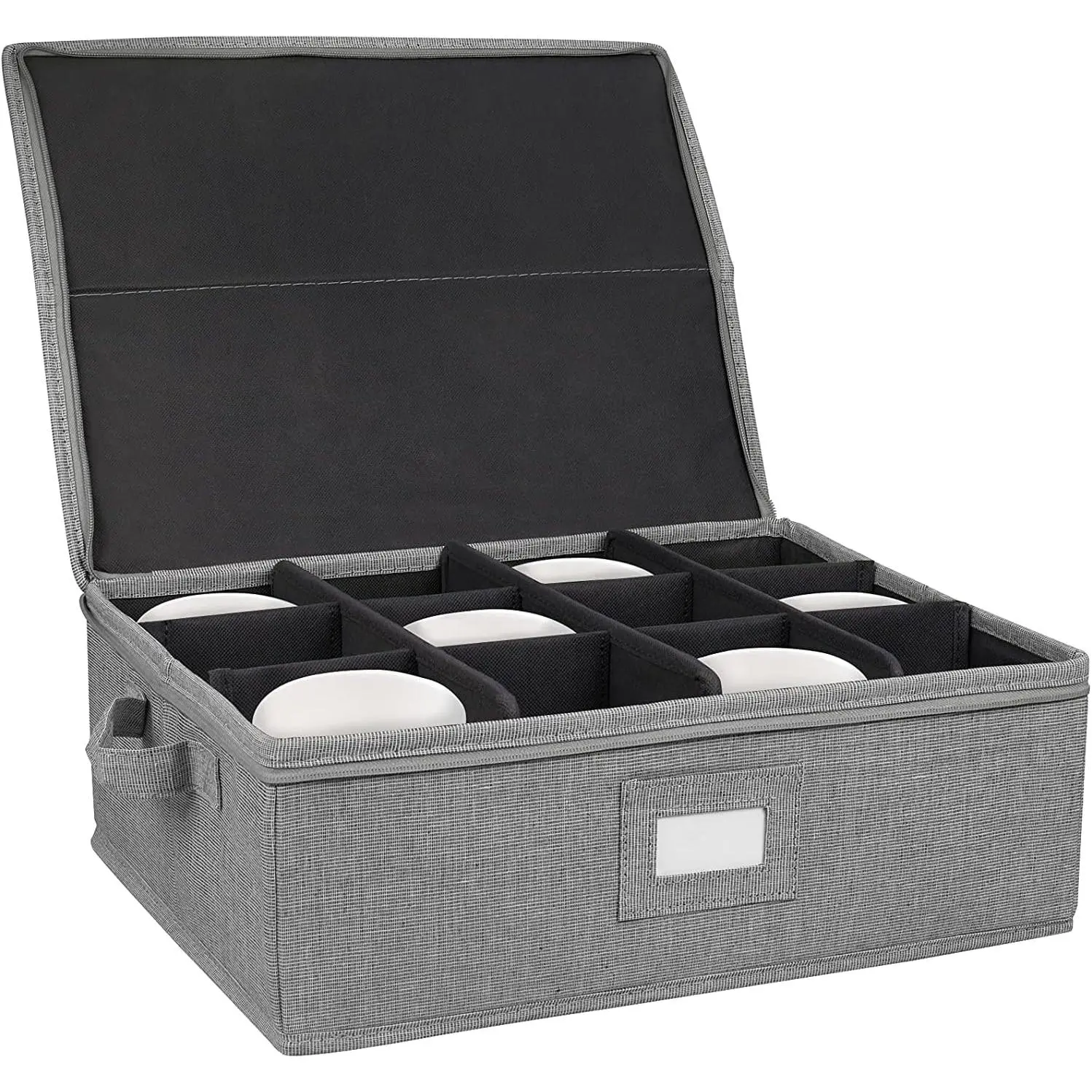 Grey Stackable Coffee Cup & Mug Storage Boxes with Hard Top Dividers, Fully Padded Reinforced Sides for Household Tea Cup Organization