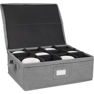 Grey Stackable Coffee Cup & Mug Storage Container with Hard Top Dividers, Fully Padded Reinforced Sides Organizer for Tea Cups Household Storage