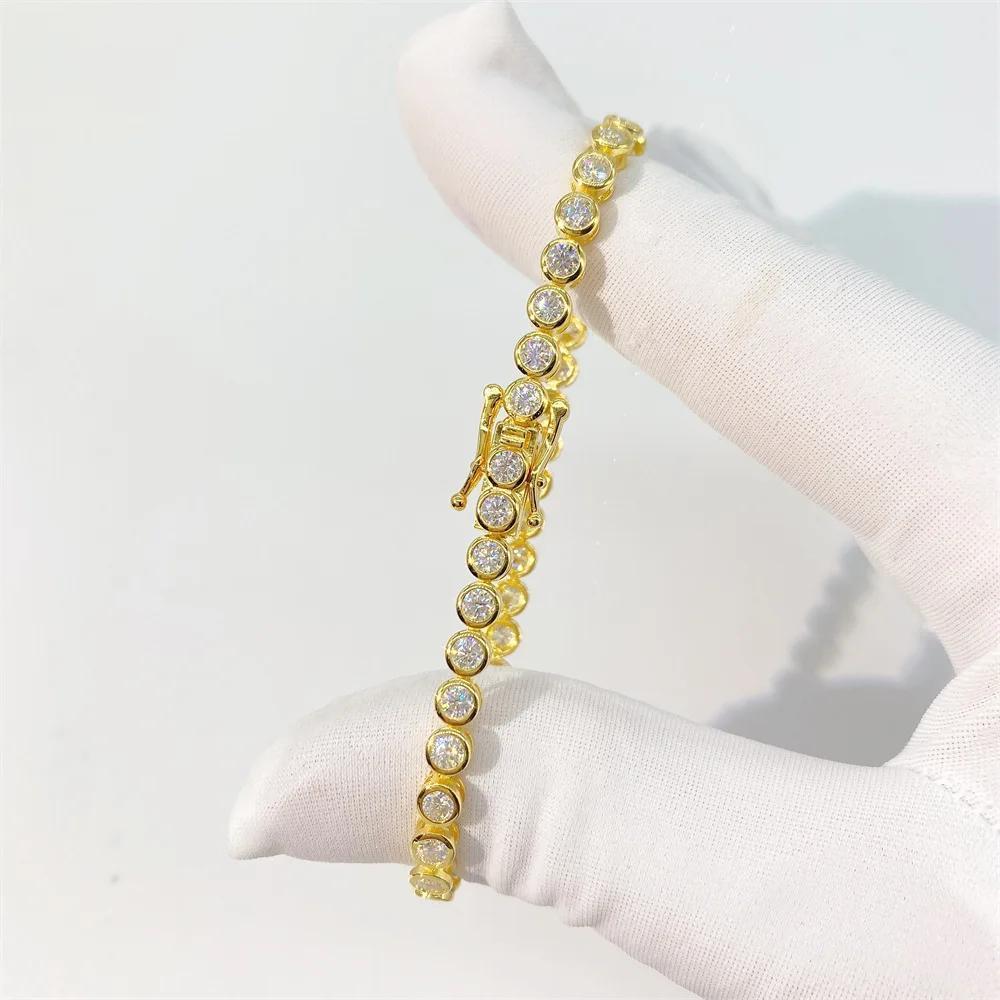 EWYA Sparkling 0.1ct 3mm Moissanite Tennis Bracelet with GRA for Women Party Fine Jewelry S925 Sterling Silver Diamond Bracelets