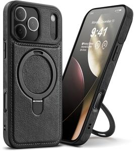 VIVINIKO Magnetic for iPhone 17 Pro Max/Pro/Air Leather Case,Invisible Stand [Compatible with MagSafe] Slim Kickstand Phone Cove for iPhone 17 Pro Max case