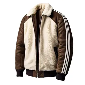 Men’s Brown Leather and Shearling Zip-Up Jacket