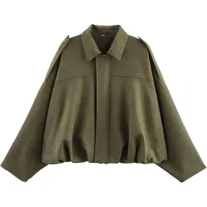 Faux Suede Bomber Jacket, Oversized Casual Lapel Pilot Coat, Long Sleeves Streetwear Outfits