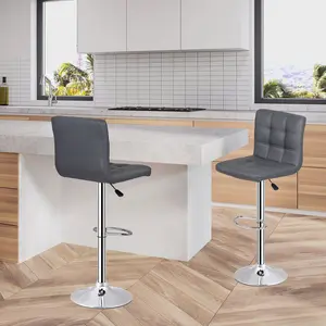 ZENY Set of 2 Height Adjustable Swivel Bar Stool Modern PU Leather Hydraulic Kitchen Counter Stool, Gray