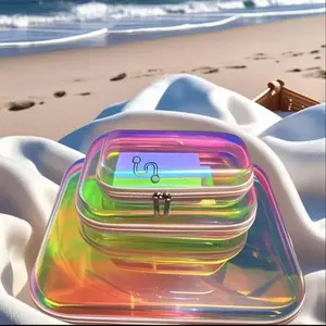 Colorful Clear Storage Box Set, Cosmetic Storage Box, 3/6 Large Capacity Zip Storage Bags for Travel & Home, Waterproof and Stackable Organizers for Make-Up, Snacks, Office Supplies