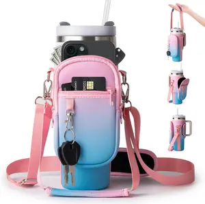 Linmaya Water Bottle Carrier Bag with Phone Pocket for Stanley Cup 40/30Oz,Insulated Neoprene Water Bottle Holder Cross-Boday Bag with Adjustable Shoulder & Handheld Strap Stanley Cup Accessories linmaya