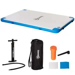 Outsunny Water Inflatable Floating Dock, Inflatable Platform Island, Large Floating Mat Raft with Air Pump & Backpack, for Pool, Beach, Ocean, White On-Site