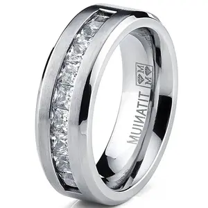 Hot Selling Silver Plated Stainless Steel Rings For Men Square Cubic Zircon Ring Jewelry Accessories Wholesale Size 7-13