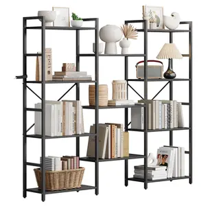 Garvee 4-Tier Triple Column Shelf, Adjustable Rustic Industrial Shelf with 11 Open Shelves, Large Etagere Shelf for Living Room, Bedroom, and Home Office