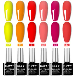 GAVY 6-Pack Gel Nail Polish Set #37-42, Warm Tones (Yellow, Orange, Red, Pink, Coral), 5-Free High Gloss UV LED Soak Off Nail Art Kit for Manicure, Cosmetic Use on All Lengths, Spring Summer Gift tiktokshopspringglowup, Lemon, Glossy, Nail Care, Multi-Pac