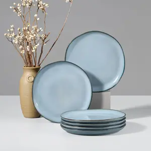 Stoneware Salad Plates Set of 6, 7.9" Heavy Duty Ceramic Plates, Reactive  Dinnerware for  Restaurant, Chip and Scratch Resistant, Microwave and Dishwasher Safe, Reactive Foggy Blue