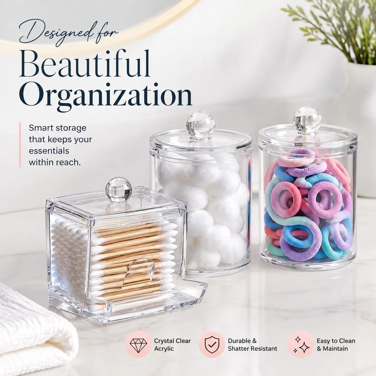 3 Pack Cotton Swab Jars (Clear)