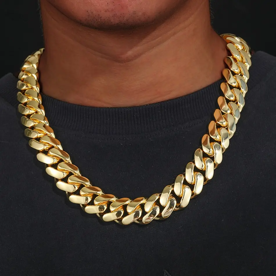 1pcs Thick 18K Gold Plated Hip Hop Jewelry Stainless Steel 20mm Cuban Link Chains For Men New Faucet Buckle Springtok safety chunkyjewelry necklace