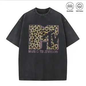 Washed T-shirt Womens MTV Classic Leopard Print Bold Logo Shirt, Music Television MTV Logo Tee, Retro 80s 90s Style MTV Tee, Disneyland Family Matching Tee